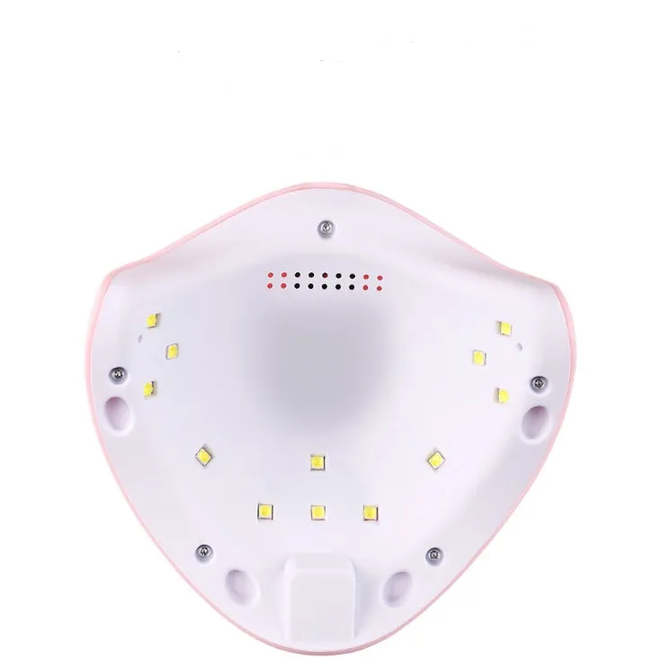 Intelligent induction nail lamp 36W with 12 LED beads, pink finish, showing auto-sensor curing chamber