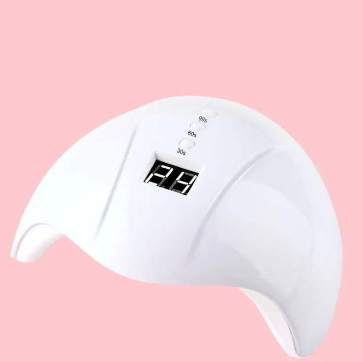 Intelligent induction nail lamp 36W with 12 LED beads, pink finish, showing auto-sensor curing chamber