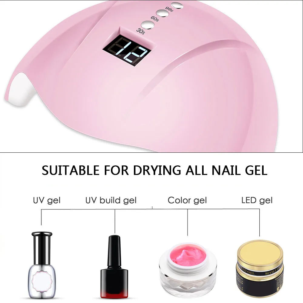 Intelligent induction nail lamp 36W with 12 LED beads, pink finish, showing auto-sensor curing chamber