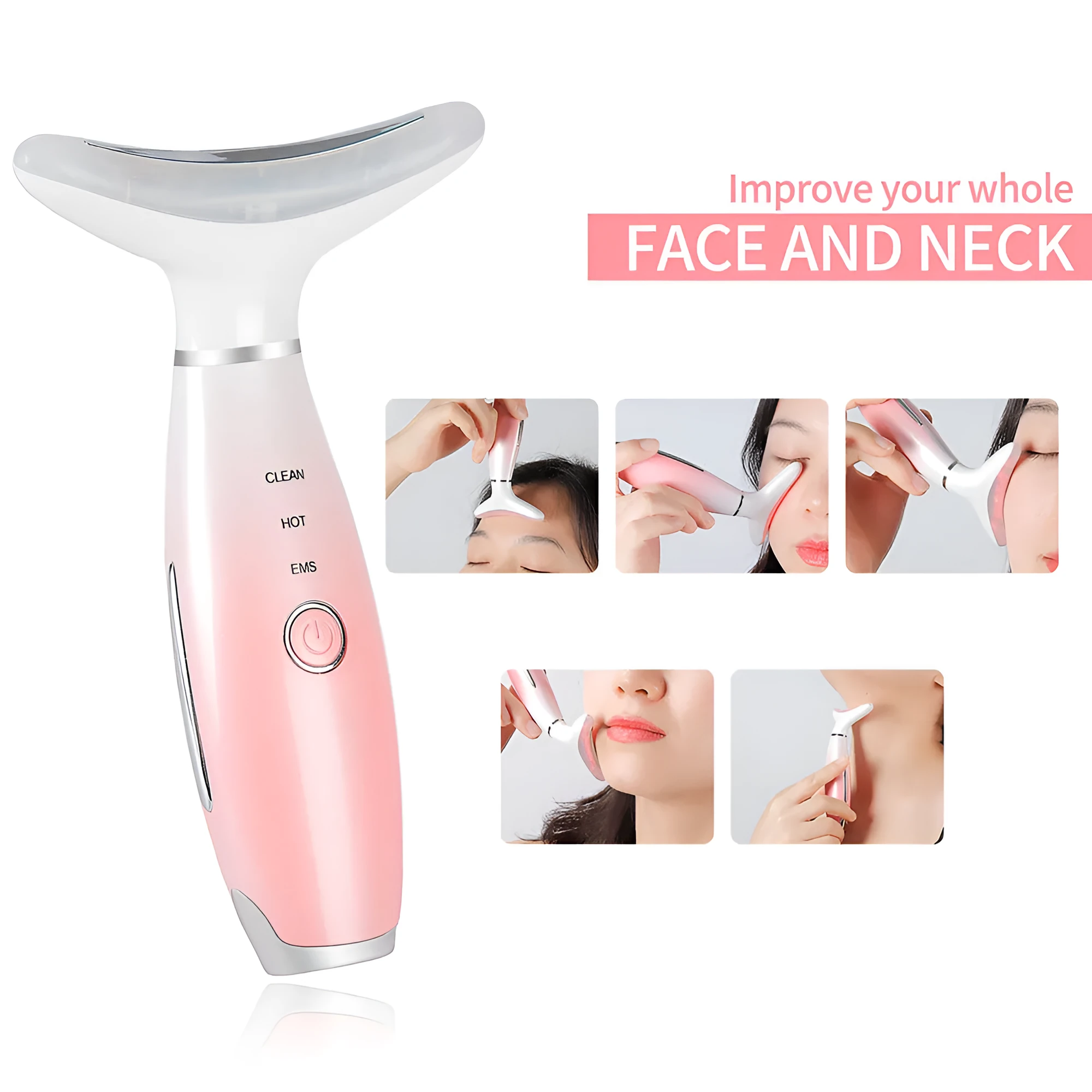 IPL removal wrinkle lift heating neck beauty device in pink white with USB cable