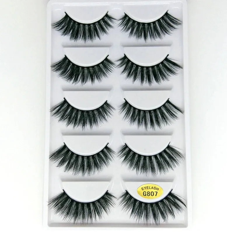 3D mink hair false eyelashes thick section cotton stem 5 pairs natural volume