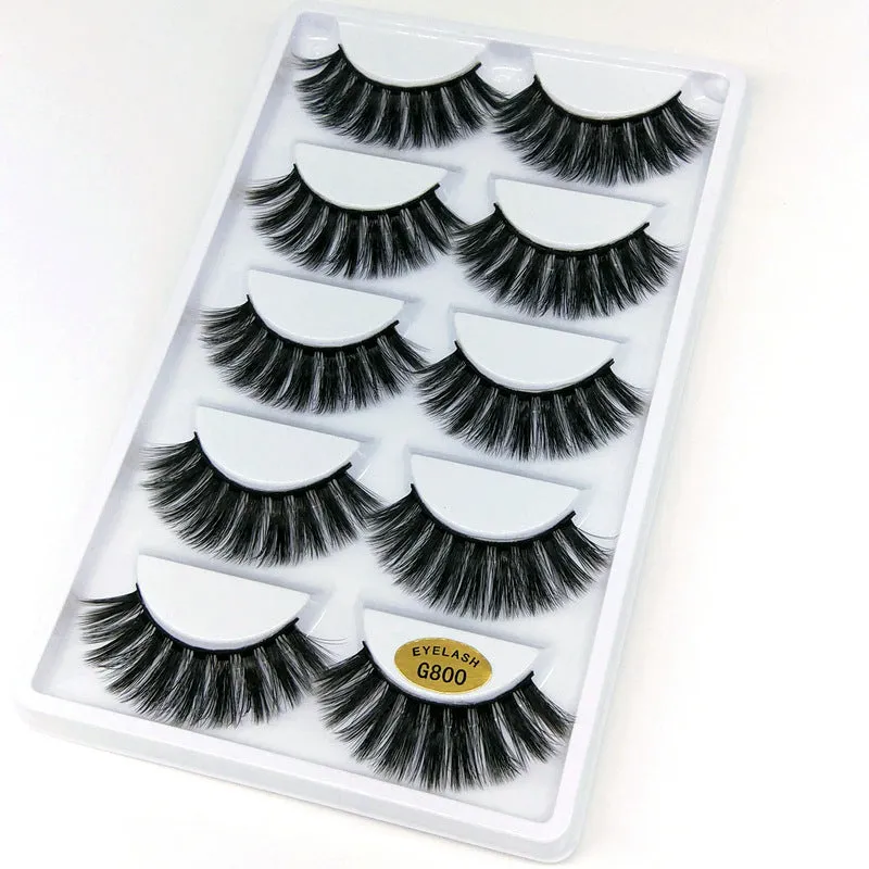 3D mink hair false eyelashes thick section cotton stem 5 pairs natural volume