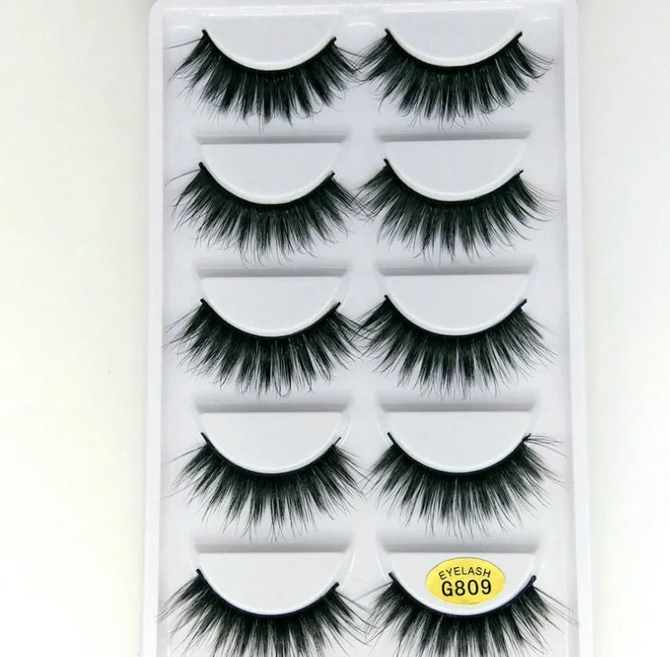 3D mink hair false eyelashes thick section cotton stem 5 pairs natural volume