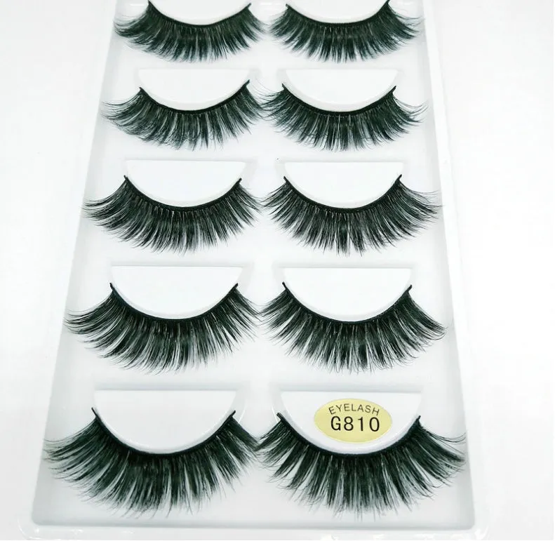 3D mink hair false eyelashes thick section cotton stem 5 pairs natural volume
