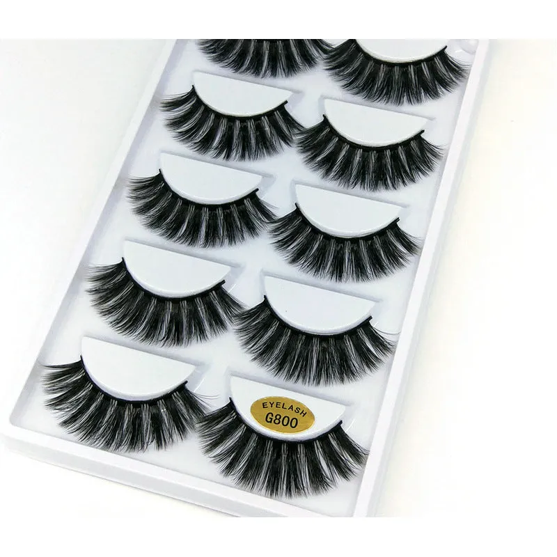 3D mink hair false eyelashes thick section cotton stem 5 pairs natural volume