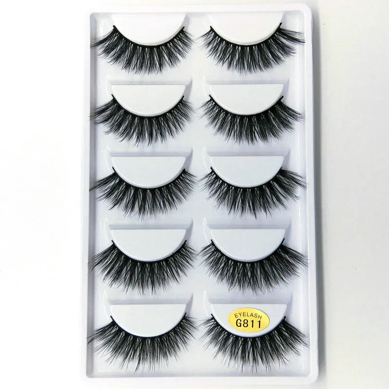 3D mink hair false eyelashes thick section cotton stem 5 pairs natural volume