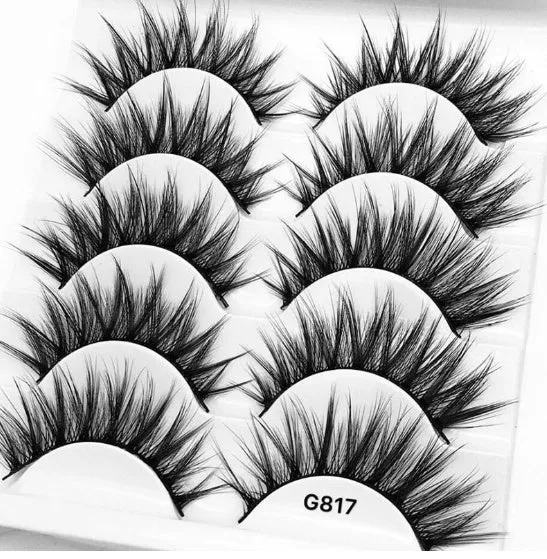 3D mink hair false eyelashes thick section cotton stem 5 pairs natural volume