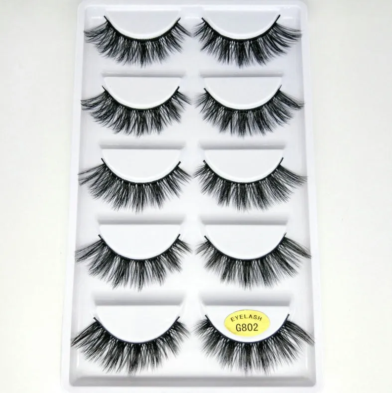 3D mink hair false eyelashes thick section cotton stem 5 pairs natural volume