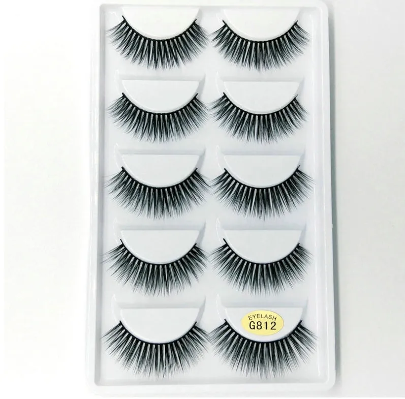 3D mink hair false eyelashes thick section cotton stem 5 pairs natural volume
