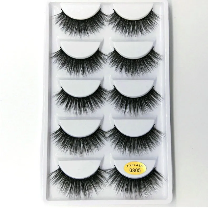 3D mink hair false eyelashes thick section cotton stem 5 pairs natural volume