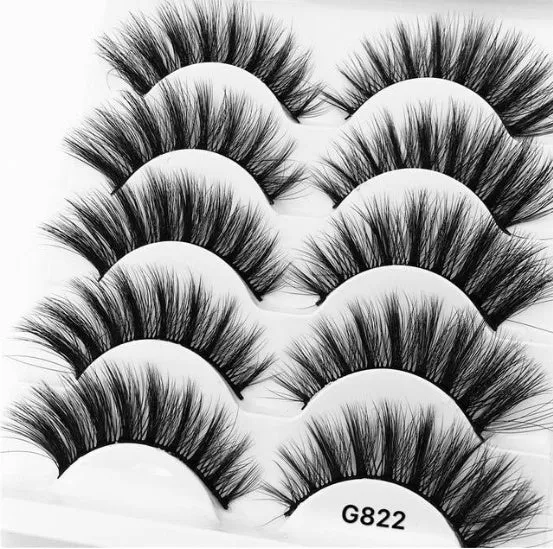 3D mink hair false eyelashes thick section cotton stem 5 pairs natural volume