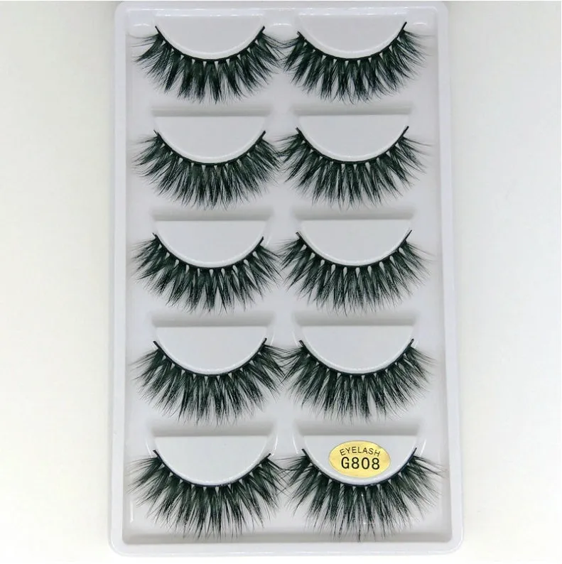 3D mink hair false eyelashes thick section cotton stem 5 pairs natural volume