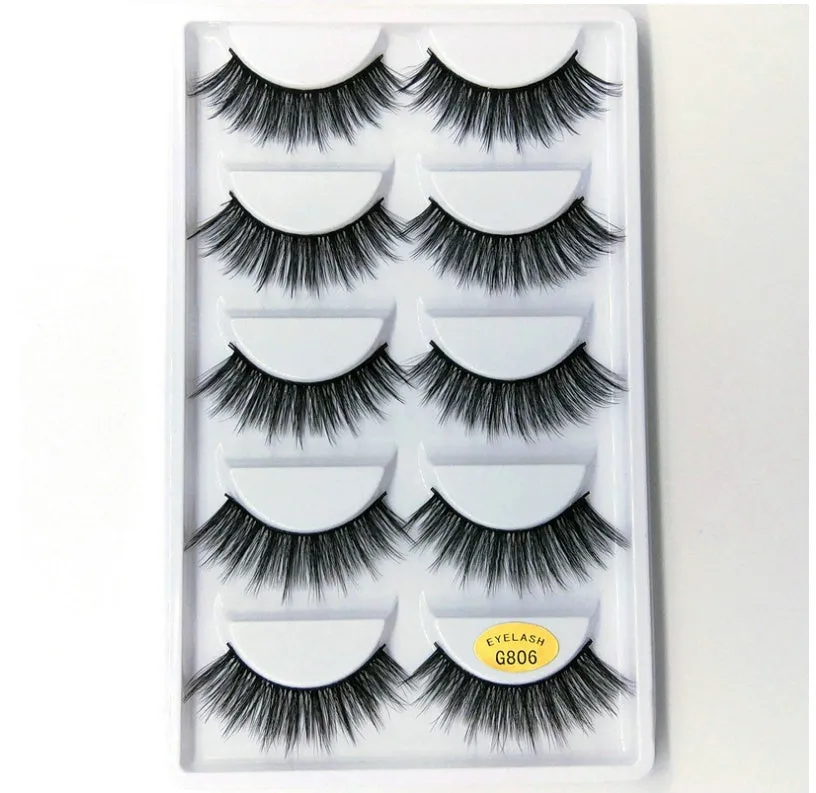 3D mink hair false eyelashes thick section cotton stem 5 pairs natural volume
