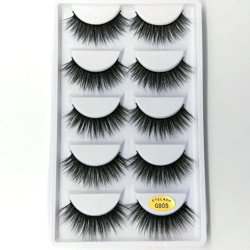 3D mink hair false eyelashes thick section cotton stem 5 pairs natural volume