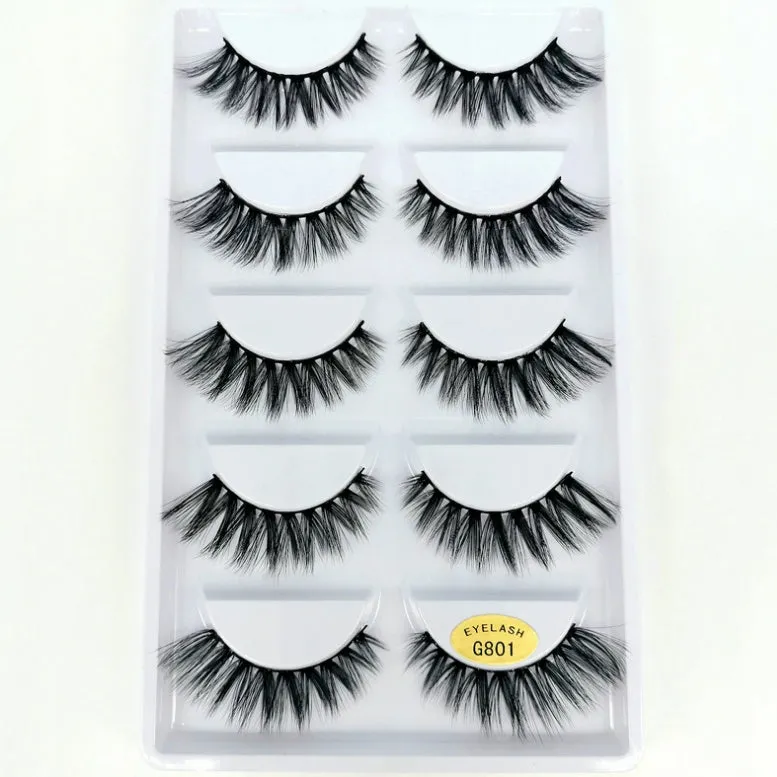 3D mink hair false eyelashes thick section cotton stem 5 pairs natural volume