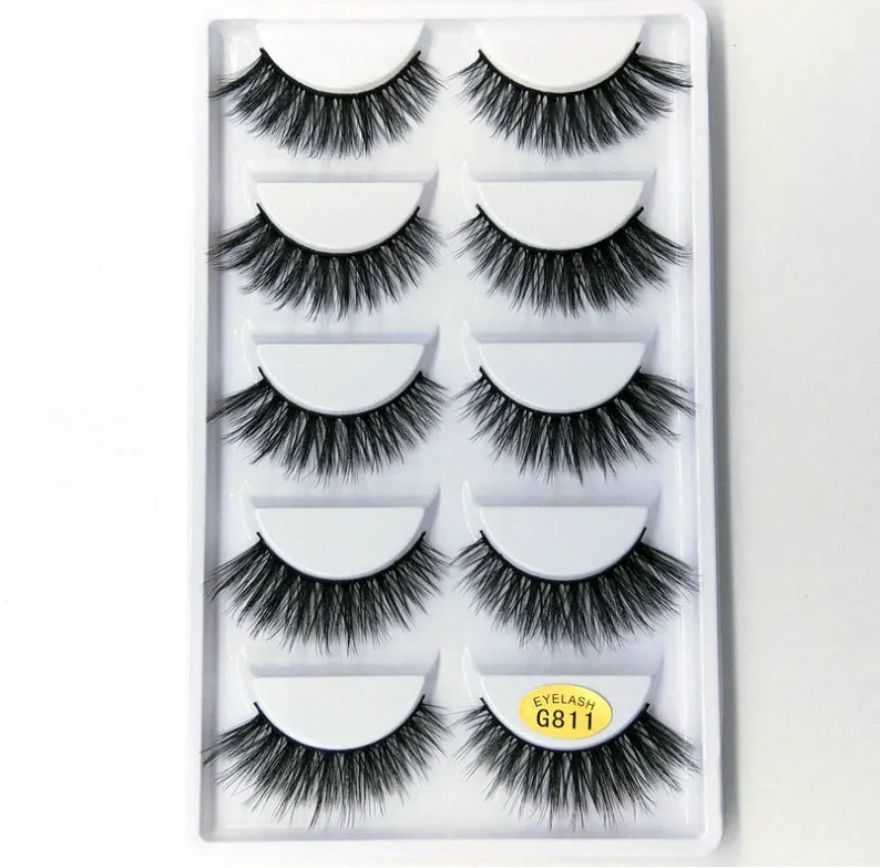 3D mink hair false eyelashes thick section cotton stem 5 pairs natural volume