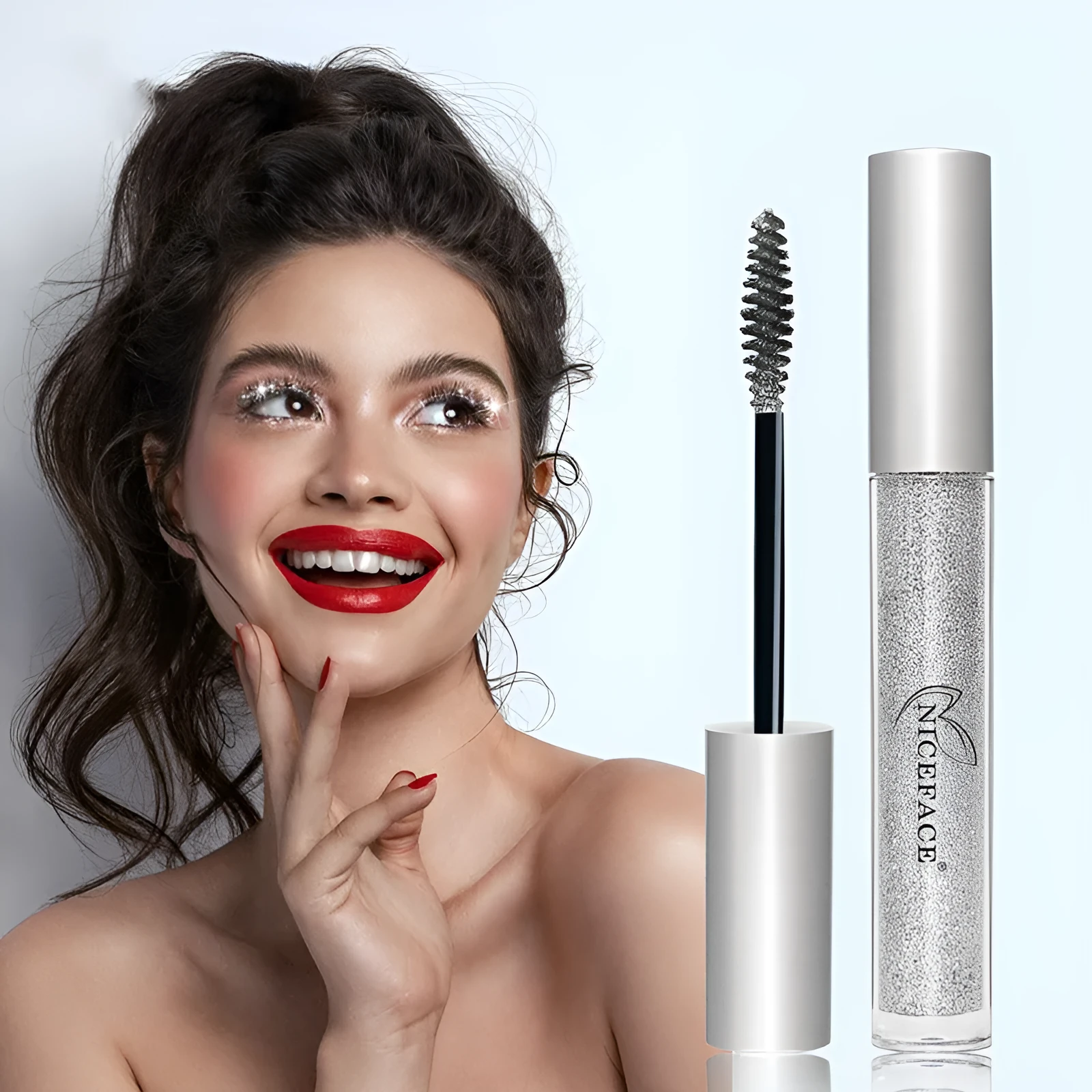 NICEFACE Diamond Shimmer Mascara in Silver – standard tube with silver sparkle wand