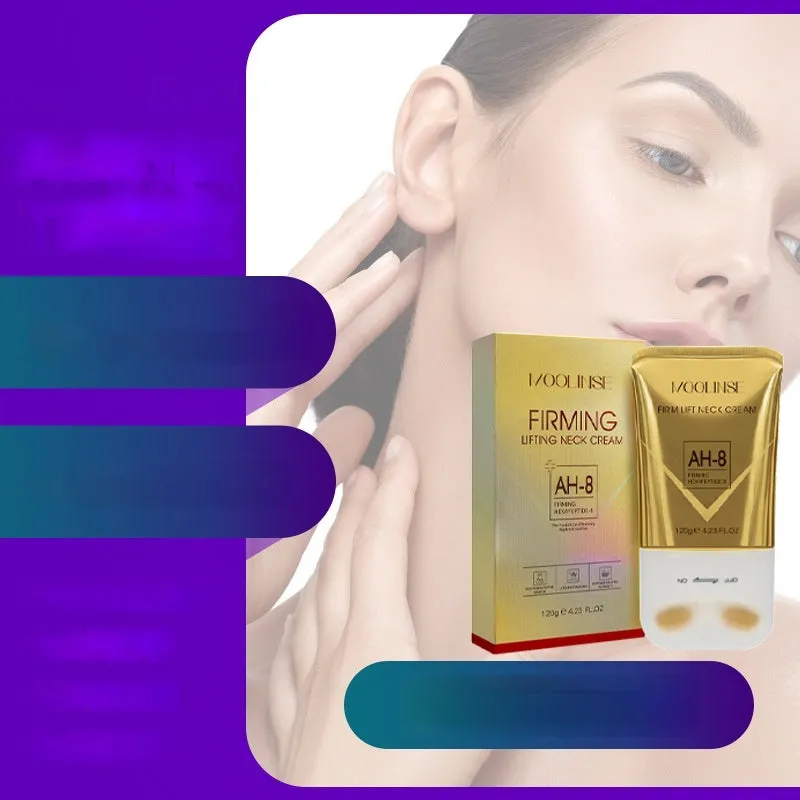 Neck moisturising cream jar with a neck roller tool for dry skin care.