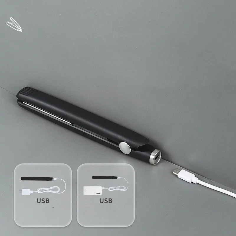 Mini USB hair curler and straightener dual-use 16W black on white background 2cm x 19cm