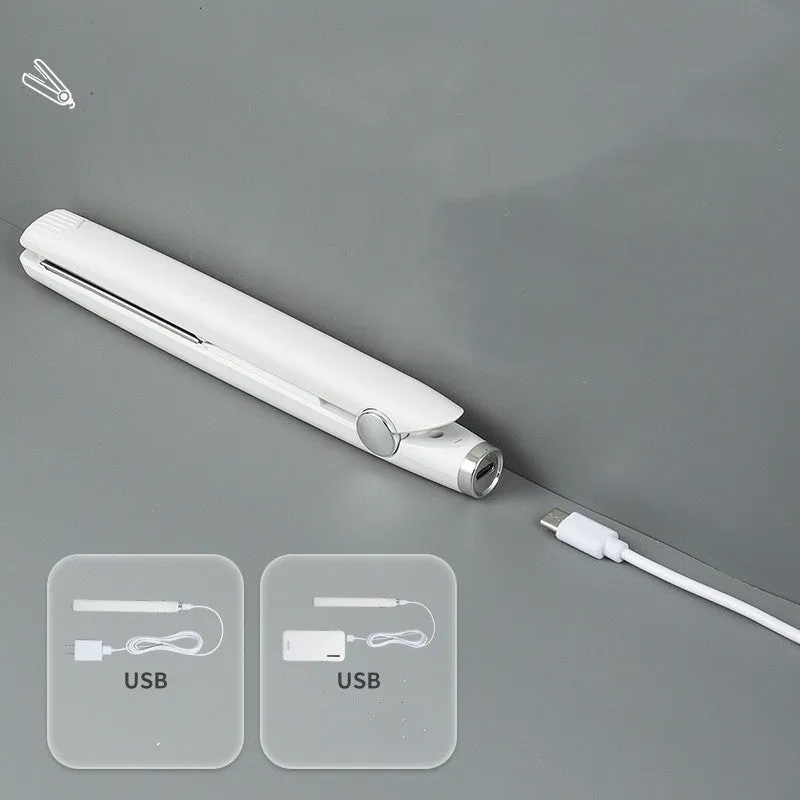 Mini USB hair curler and straightener dual-use 16W black on white background 2cm x 19cm