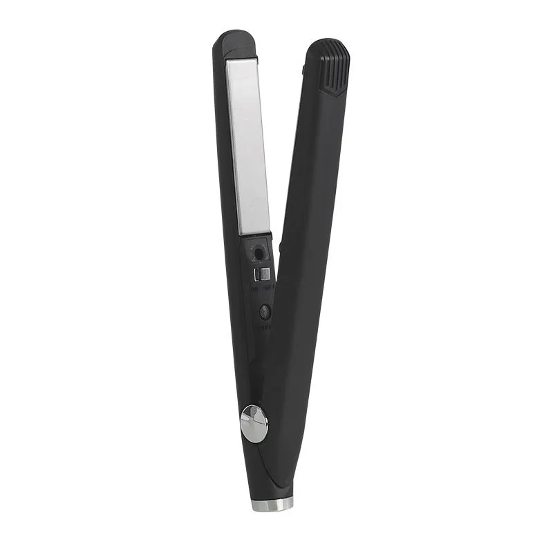 Mini USB hair curler and straightener dual-use 16W black on white background 2cm x 19cm