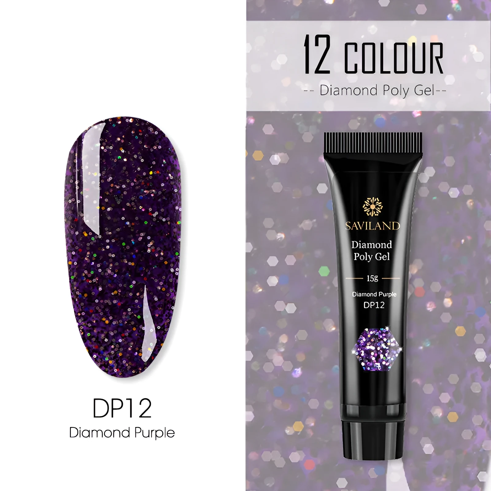 Bright nail polish bottle in colour DP01 with sequin crystal glitter extension glue, 15g resin formula