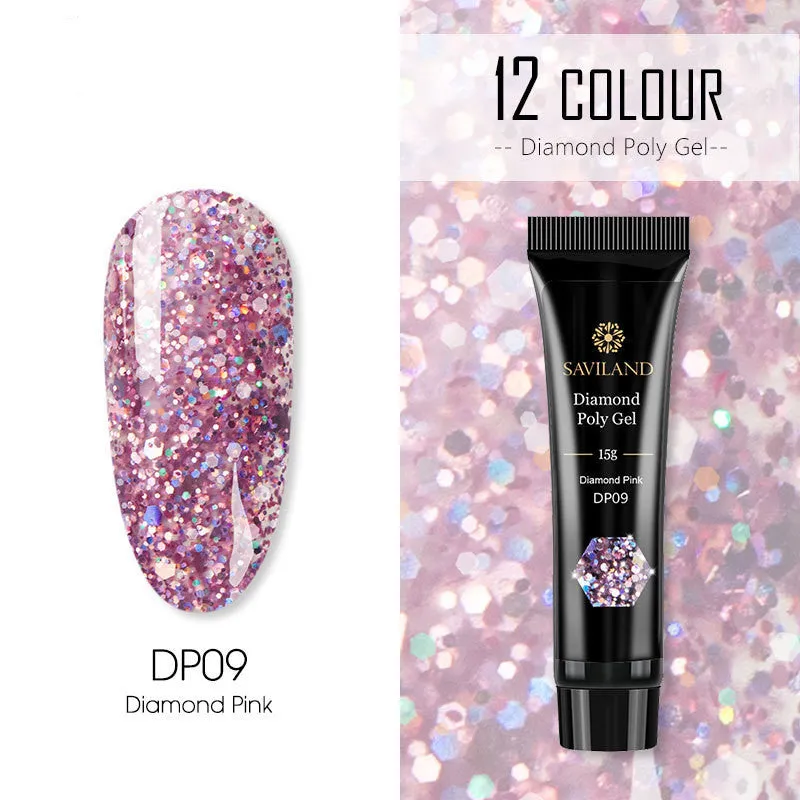 Bright nail polish bottle in colour DP01 with sequin crystal glitter extension glue, 15g resin formula