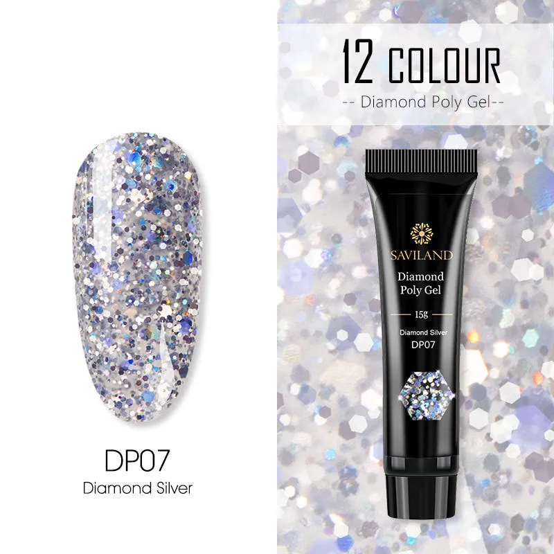 Bright nail polish bottle in colour DP01 with sequin crystal glitter extension glue, 15g resin formula