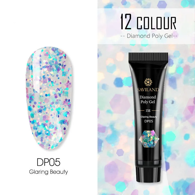 Bright nail polish bottle in colour DP01 with sequin crystal glitter extension glue, 15g resin formula