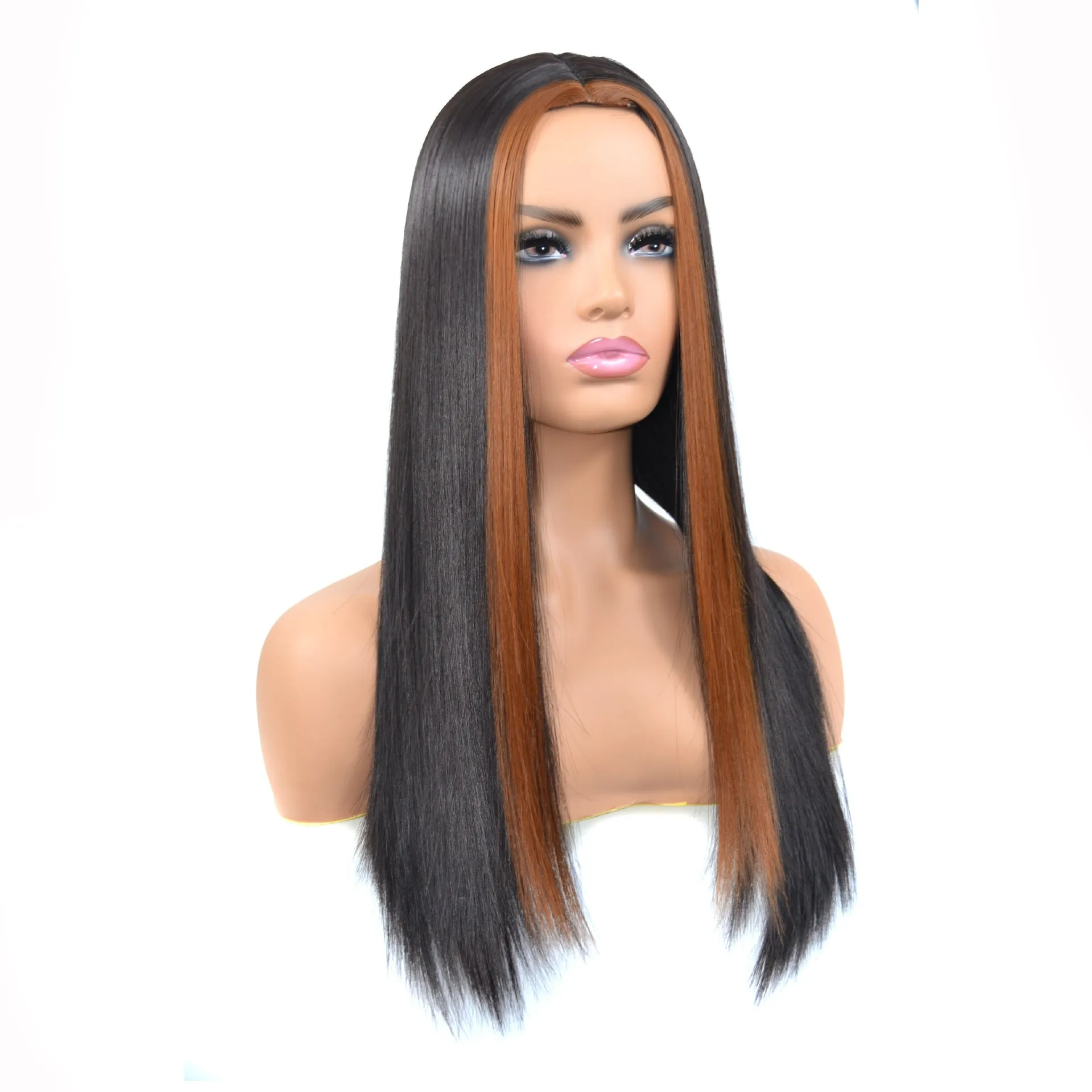Real hair front lace wig straight highlight 1B 27 medium long length for women