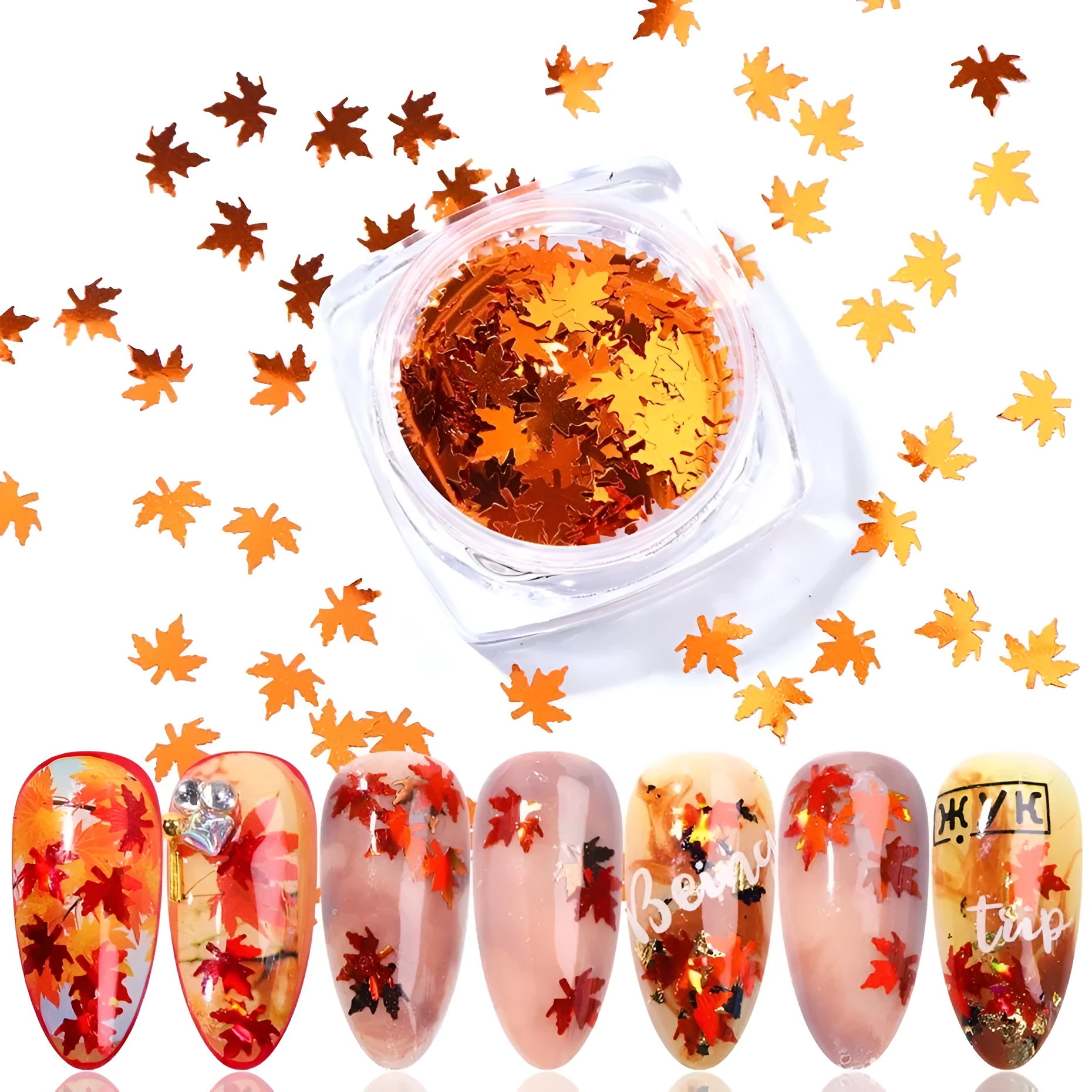 Gradient maple leaf nail sequins in mixed colours for autumn nail art and home decoration