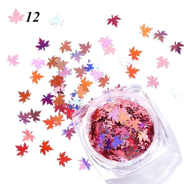 Gradient maple leaf nail sequins in mixed colours for autumn nail art and home decoration