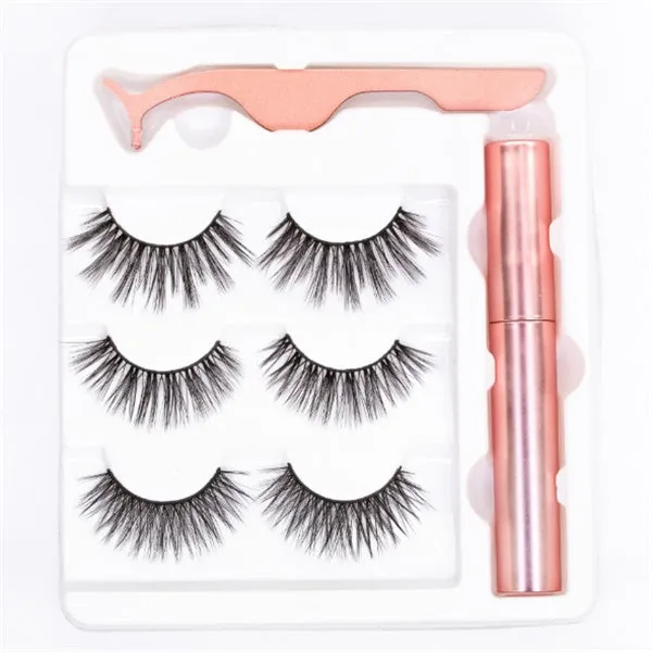 Magnetic eyeliner and false eyelash set with tweezer, waterproof, reusable, 0.2 mm silicone fibres, natural look
