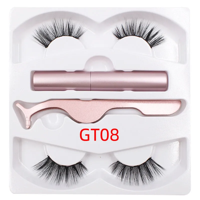 Magnetic eyeliner and false eyelash set with tweezer, waterproof, reusable, 0.2 mm silicone fibres, natural look