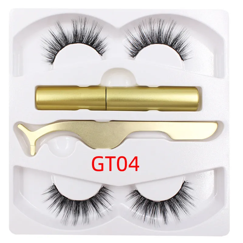 Magnetic eyeliner and false eyelash set with tweezer, waterproof, reusable, 0.2 mm silicone fibres, natural look