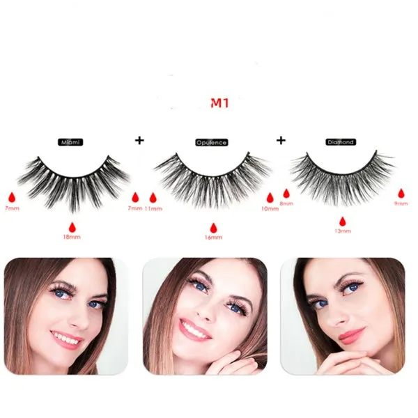 Magnetic eyeliner and false eyelash set with tweezer, waterproof, reusable, 0.2 mm silicone fibres, natural look