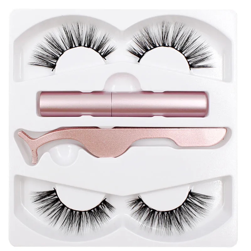 Magnetic eyeliner and false eyelash set with tweezer, waterproof, reusable, 0.2 mm silicone fibres, natural look