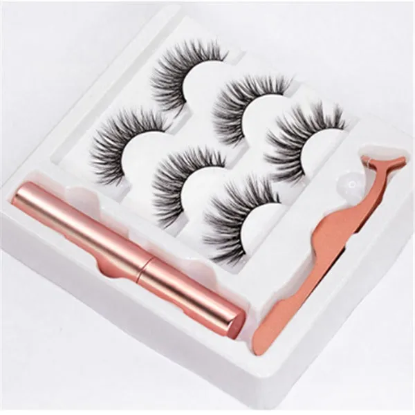 Magnetic eyeliner and false eyelash set with tweezer, waterproof, reusable, 0.2 mm silicone fibres, natural look