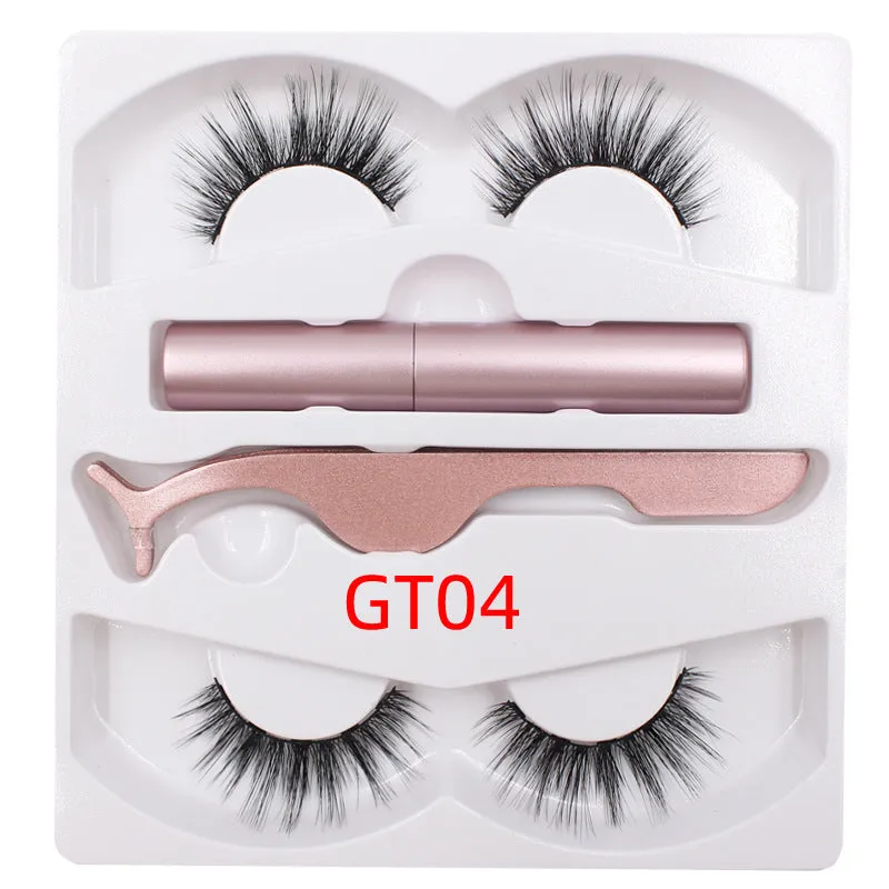 Magnetic eyeliner and false eyelash set with tweezer, waterproof, reusable, 0.2 mm silicone fibres, natural look