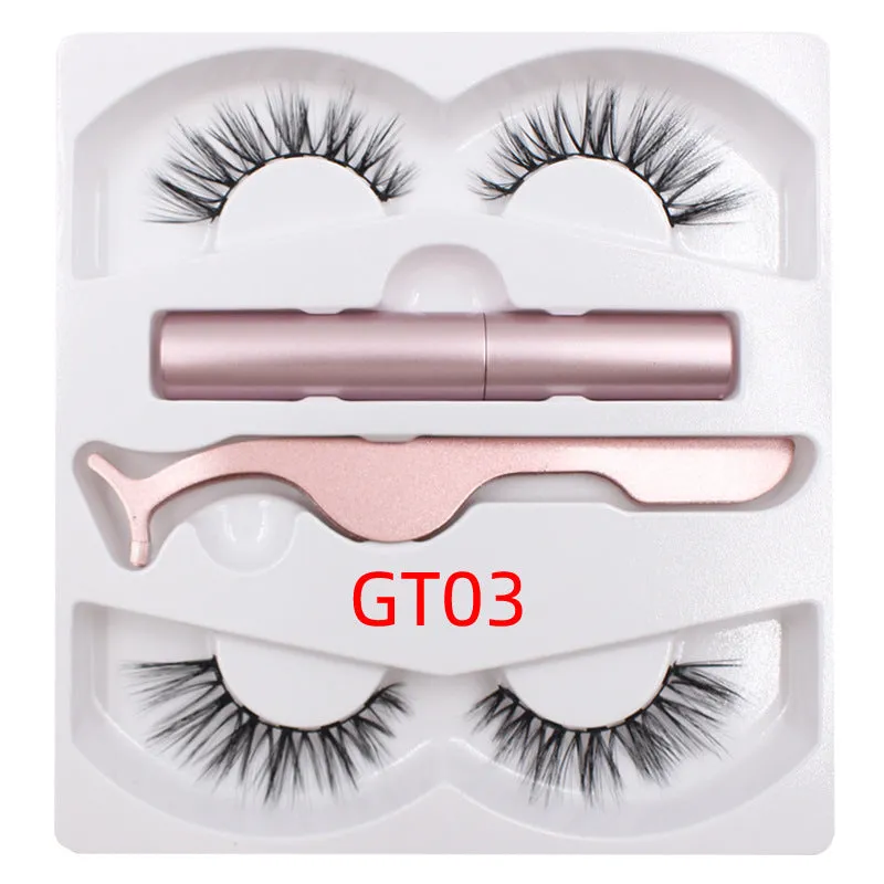 Magnetic eyeliner and false eyelash set with tweezer, waterproof, reusable, 0.2 mm silicone fibres, natural look