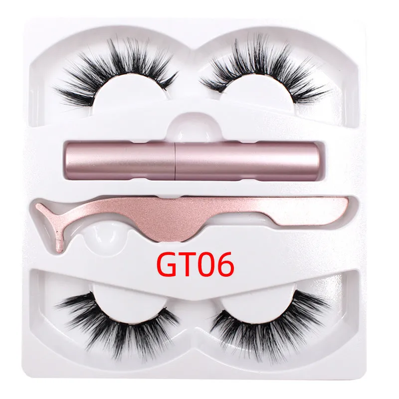 Magnetic eyeliner and false eyelash set with tweezer, waterproof, reusable, 0.2 mm silicone fibres, natural look