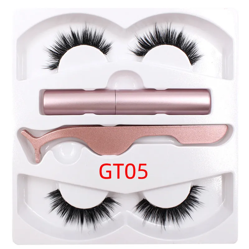 Magnetic eyeliner and false eyelash set with tweezer, waterproof, reusable, 0.2 mm silicone fibres, natural look