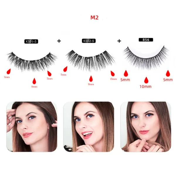 Magnetic eyeliner and false eyelash set with tweezer, waterproof, reusable, 0.2 mm silicone fibres, natural look
