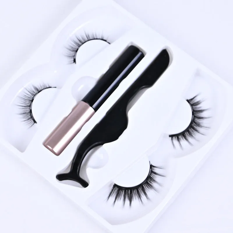 Magnetic eyeliner and false eyelash set with tweezer, waterproof, reusable, 0.2 mm silicone fibres, natural look