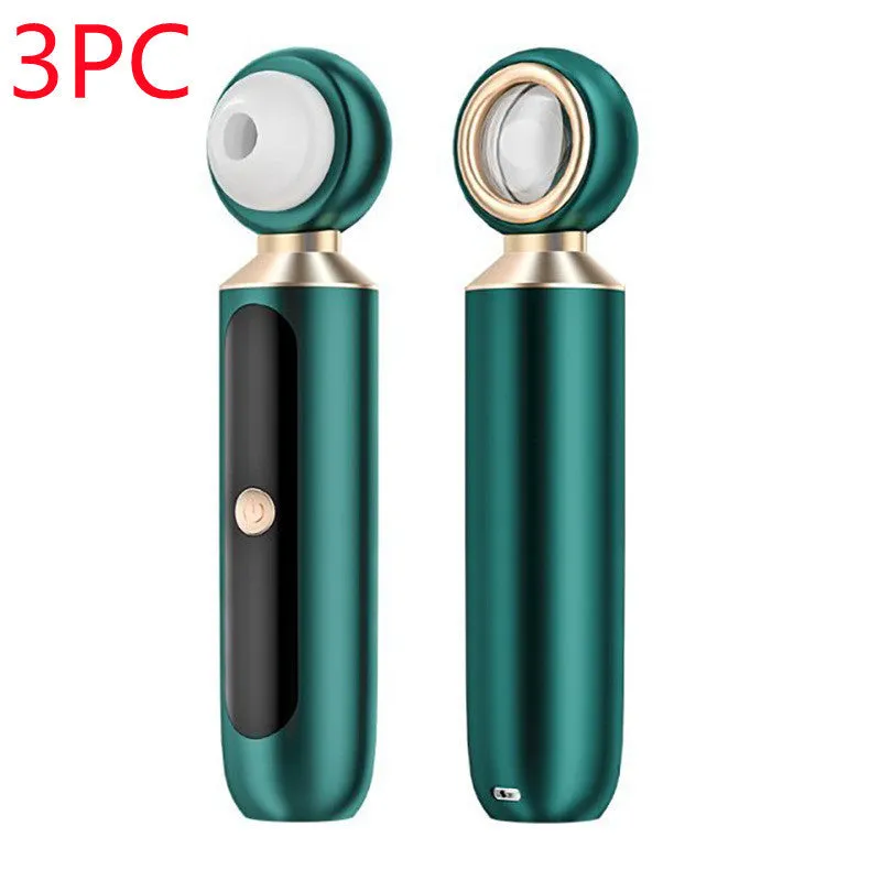 Portable visual blackhead meter with convex lens, three suction tips, and LED light in green colour