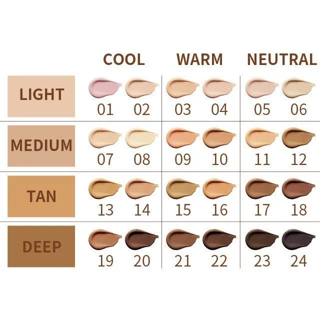 Waterproof concealer contour stick in pen format, shown with 24 different colour shade options.