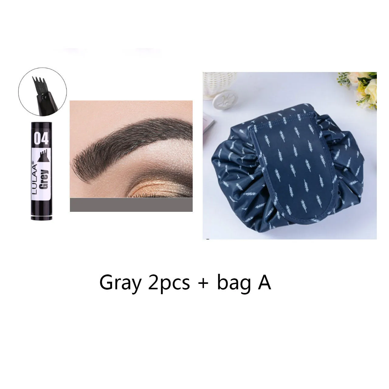 Liquid eyebrow pencil with black tube, four-claw pen head, and hard refill design in brown shade