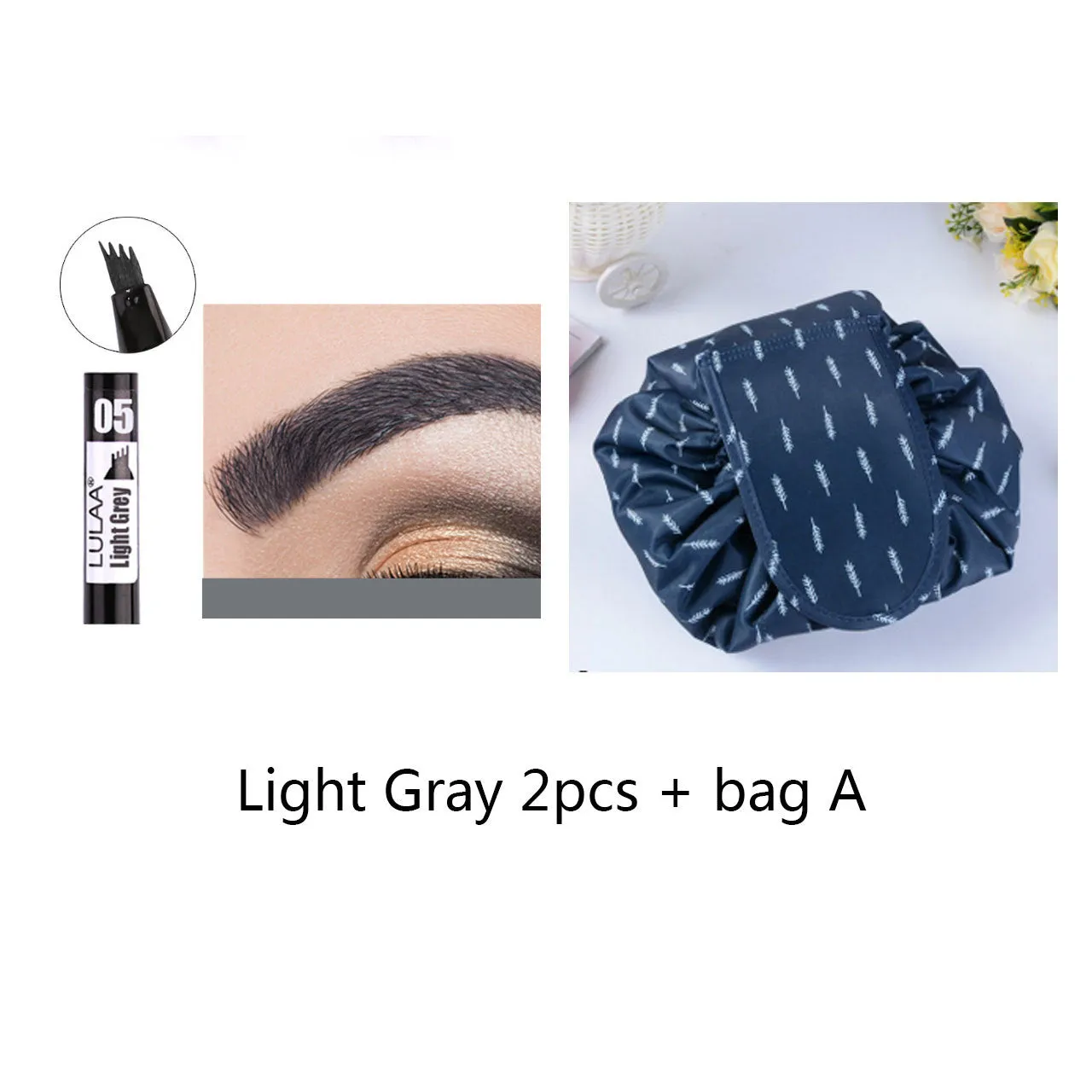 Liquid eyebrow pencil with black tube, four-claw pen head, and hard refill design in brown shade