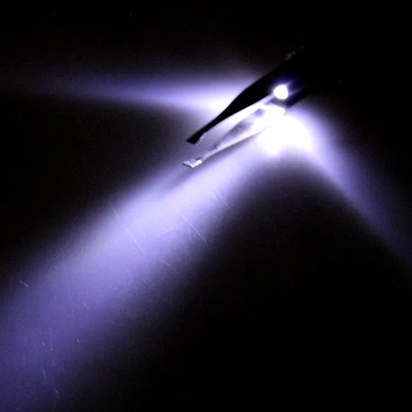 Stainless steel LED light tweezer with push-button switch for eyebrow hair removal, 83mm length