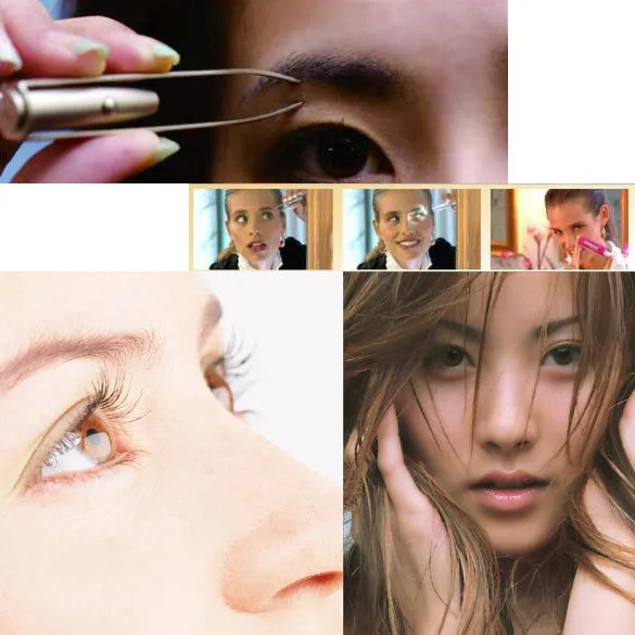 Stainless steel LED light tweezer with push-button switch for eyebrow hair removal, 83mm length